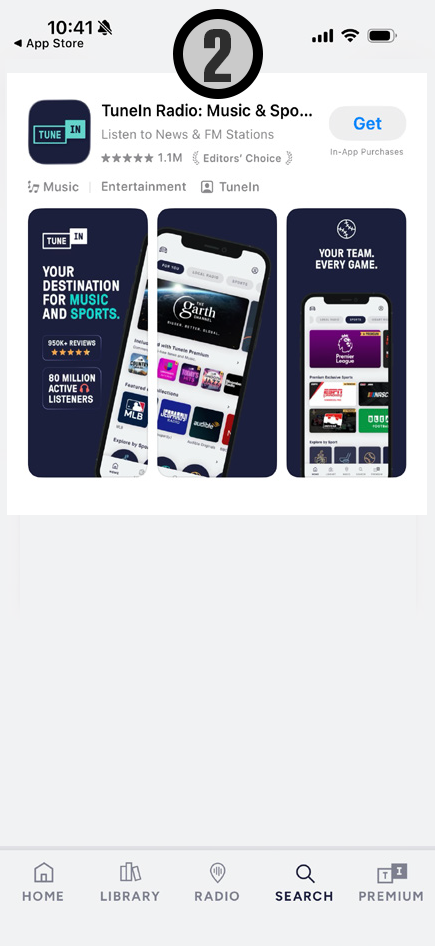 TuneIn app store listing