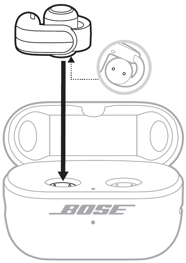 left earbud being placed into case