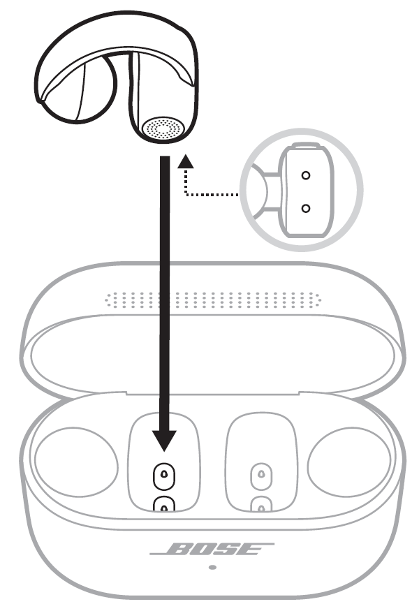 left earbud being placed into case