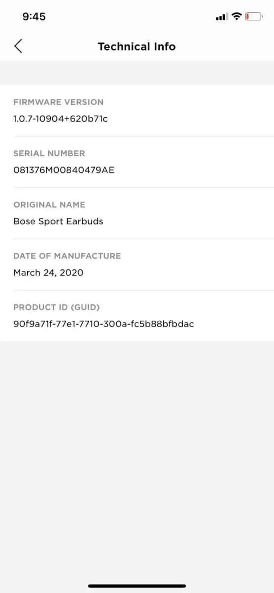 Serial number location Bose Sport Earbuds