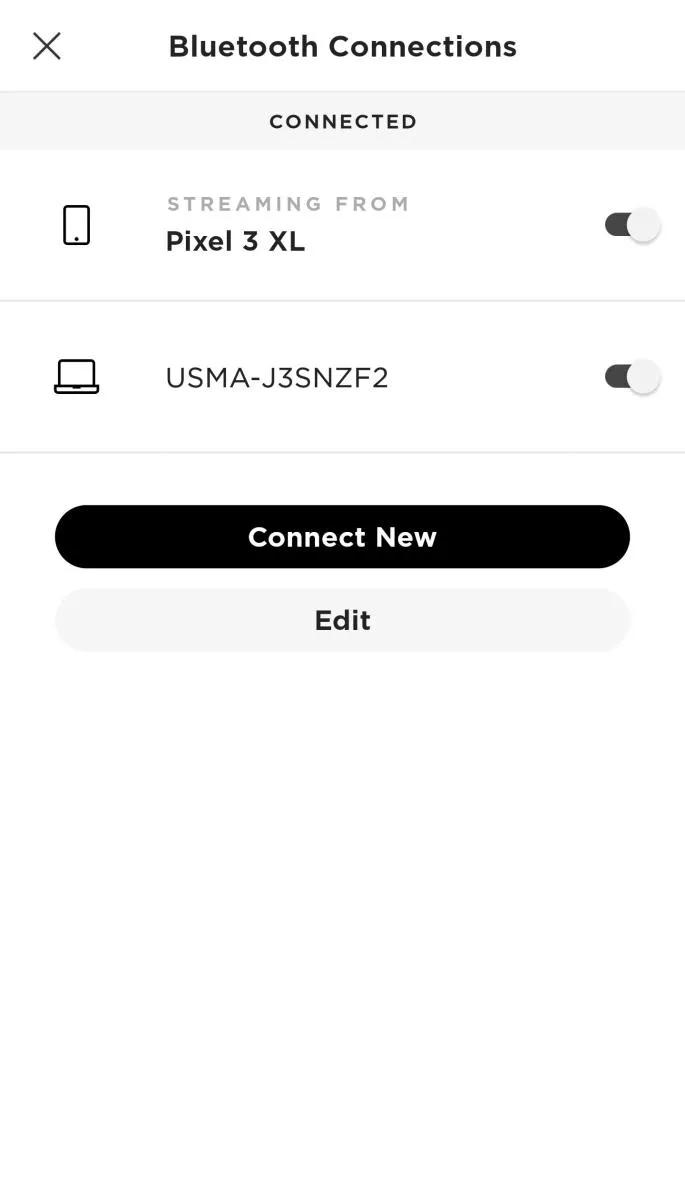 Bluetooth connections screen
