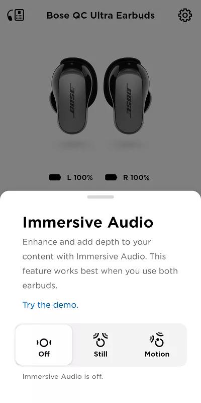 Immersive Audio Settings Bose QuietComfort Ultra Headphones