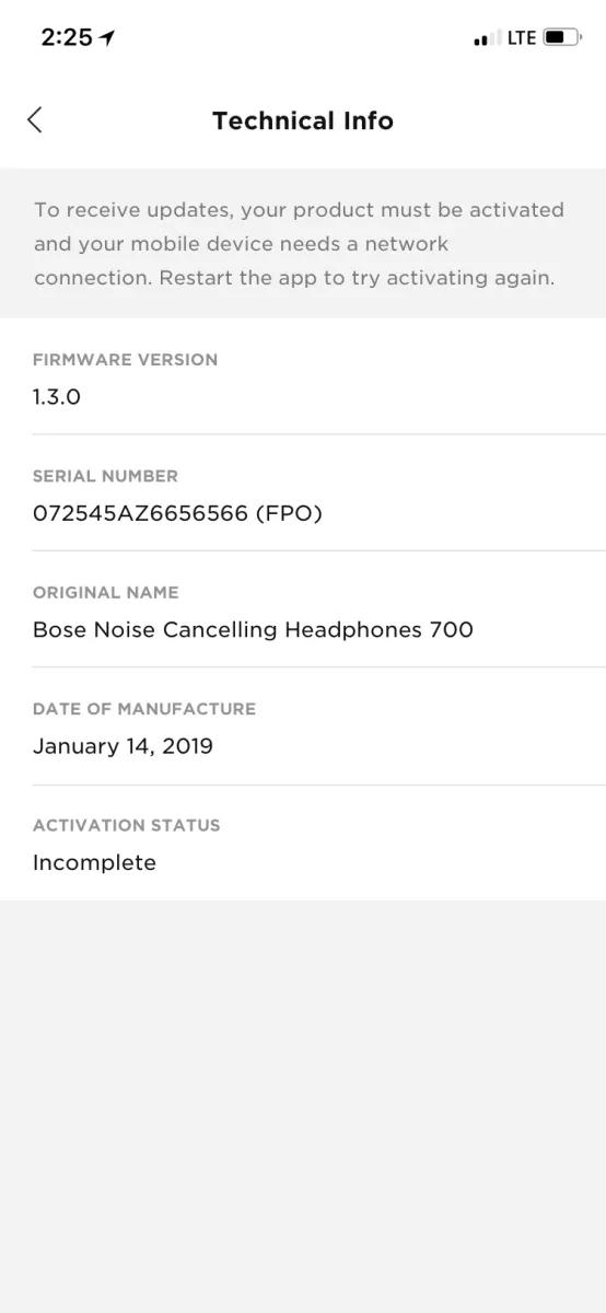 Bose 700 2024 product activation failed