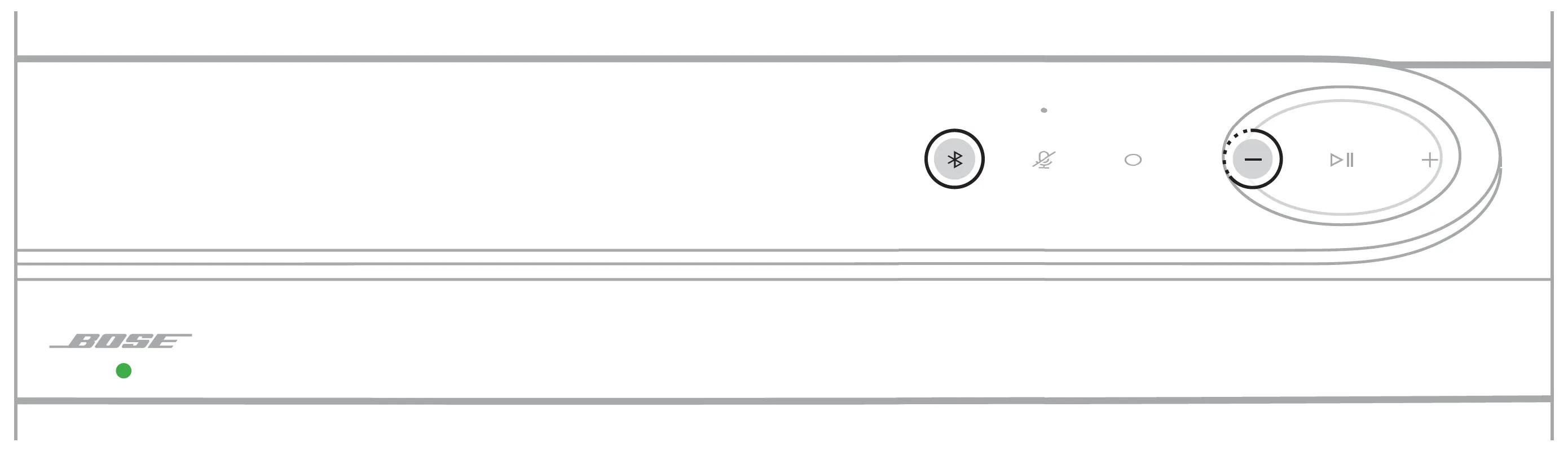 bluetooth and volume down buttons highlighted on the soundbar
