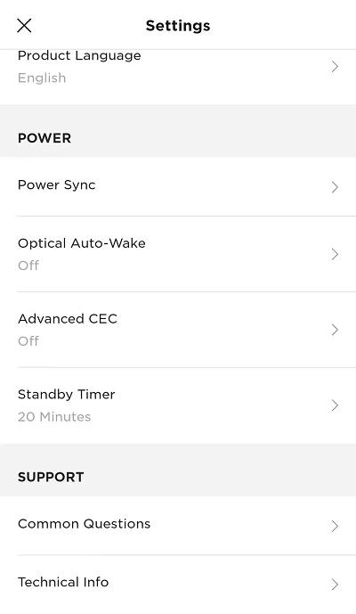 settings menu. power section
