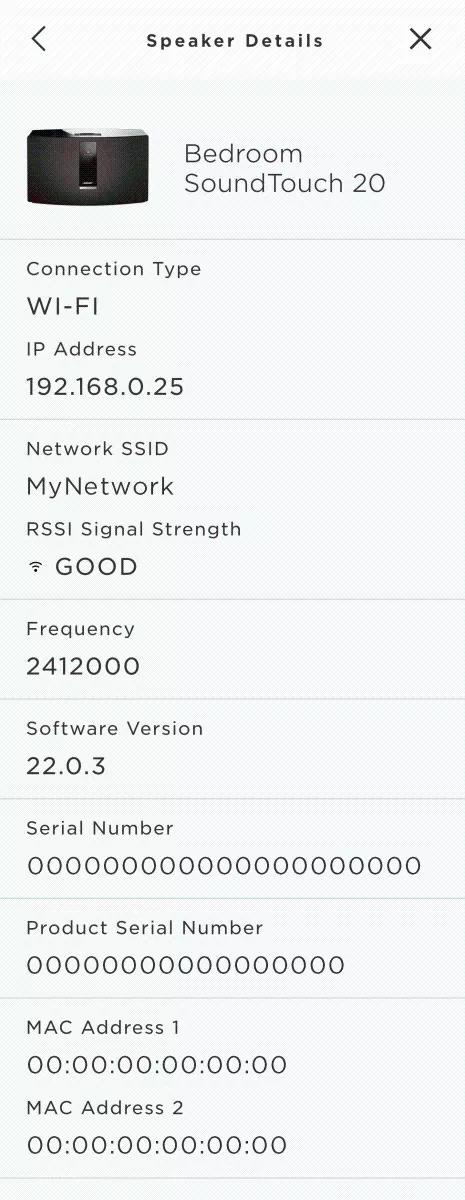 SoundTouch app Speaker Details