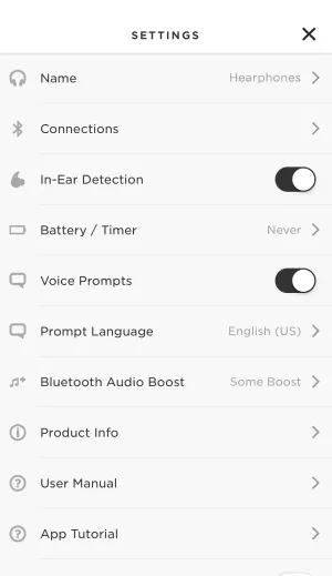 Settings menu