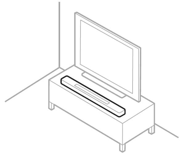 soundbar positioned close to the front edge of the furniture