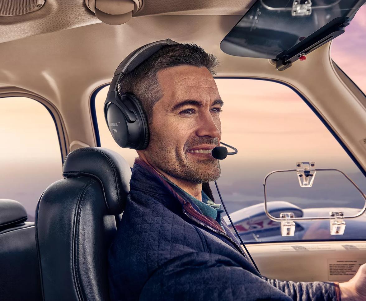 Male pilot wearing the Bose A30 Aviation Headset