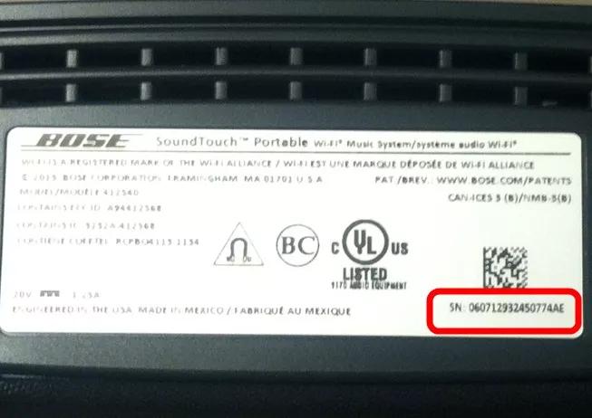 Bottom of SoundTouch portable showing the serial number