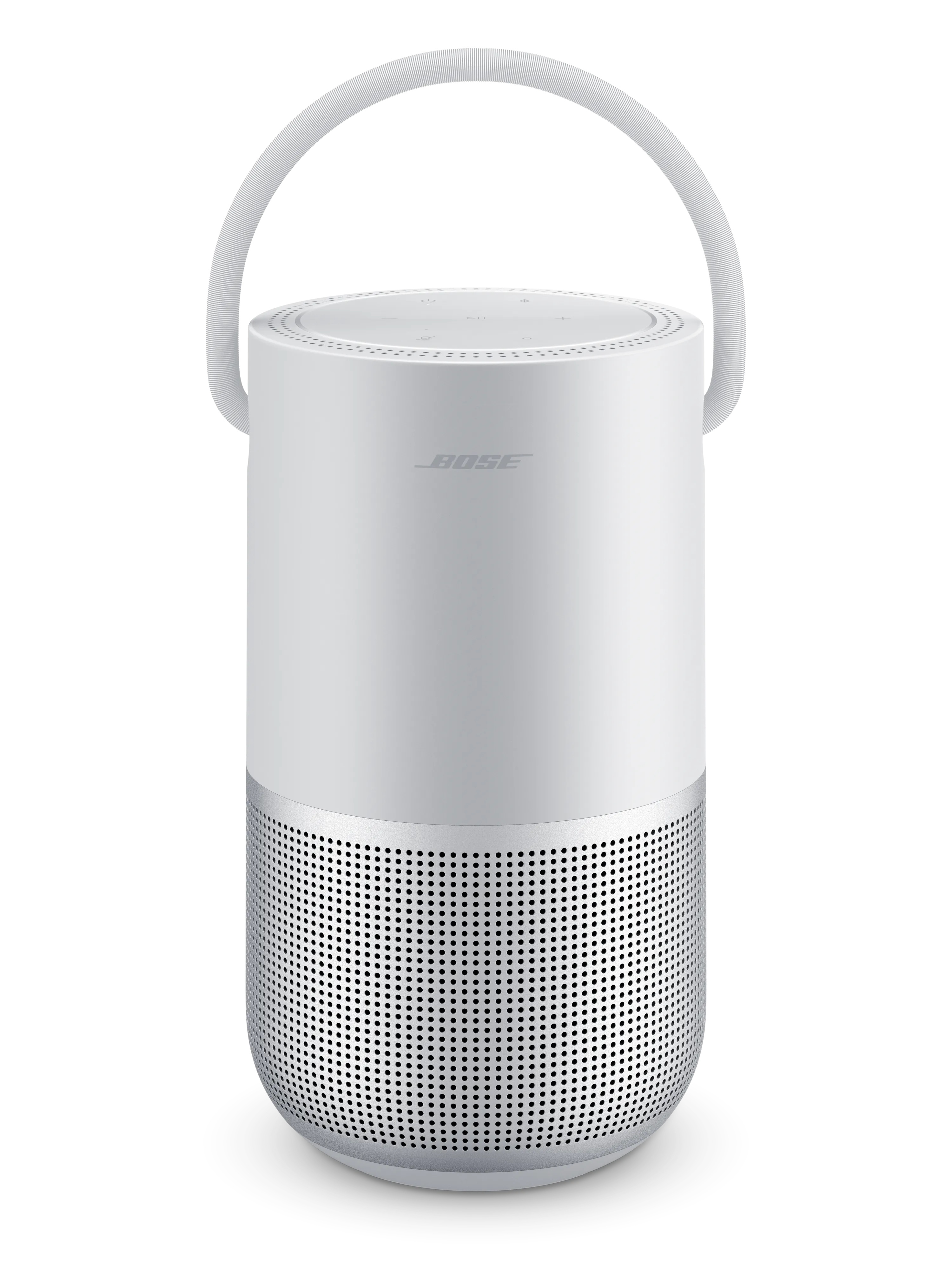 Bose Home Speaker Portable v striebornej farbe, detailný pohľad zhora
