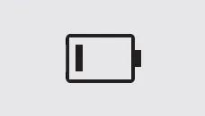 exclamation point and one-bar battery icon