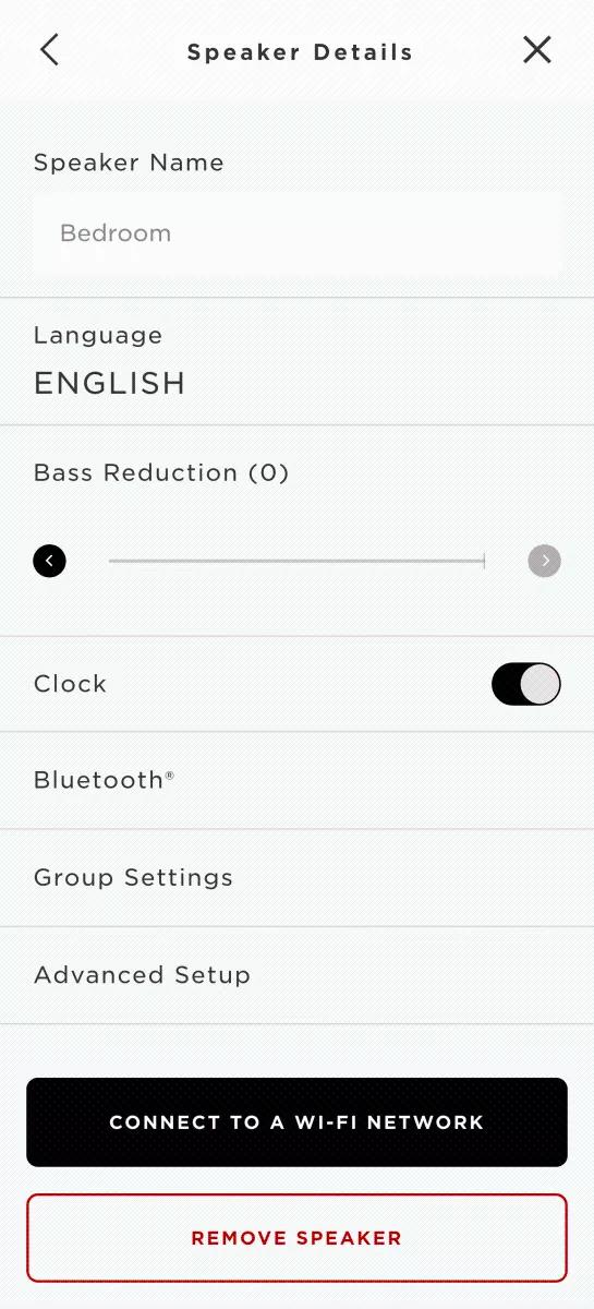 SoundTouch app screen showing speaker details screen