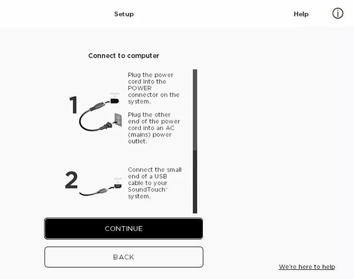 SoundTouch app screen showing connecting to a computer