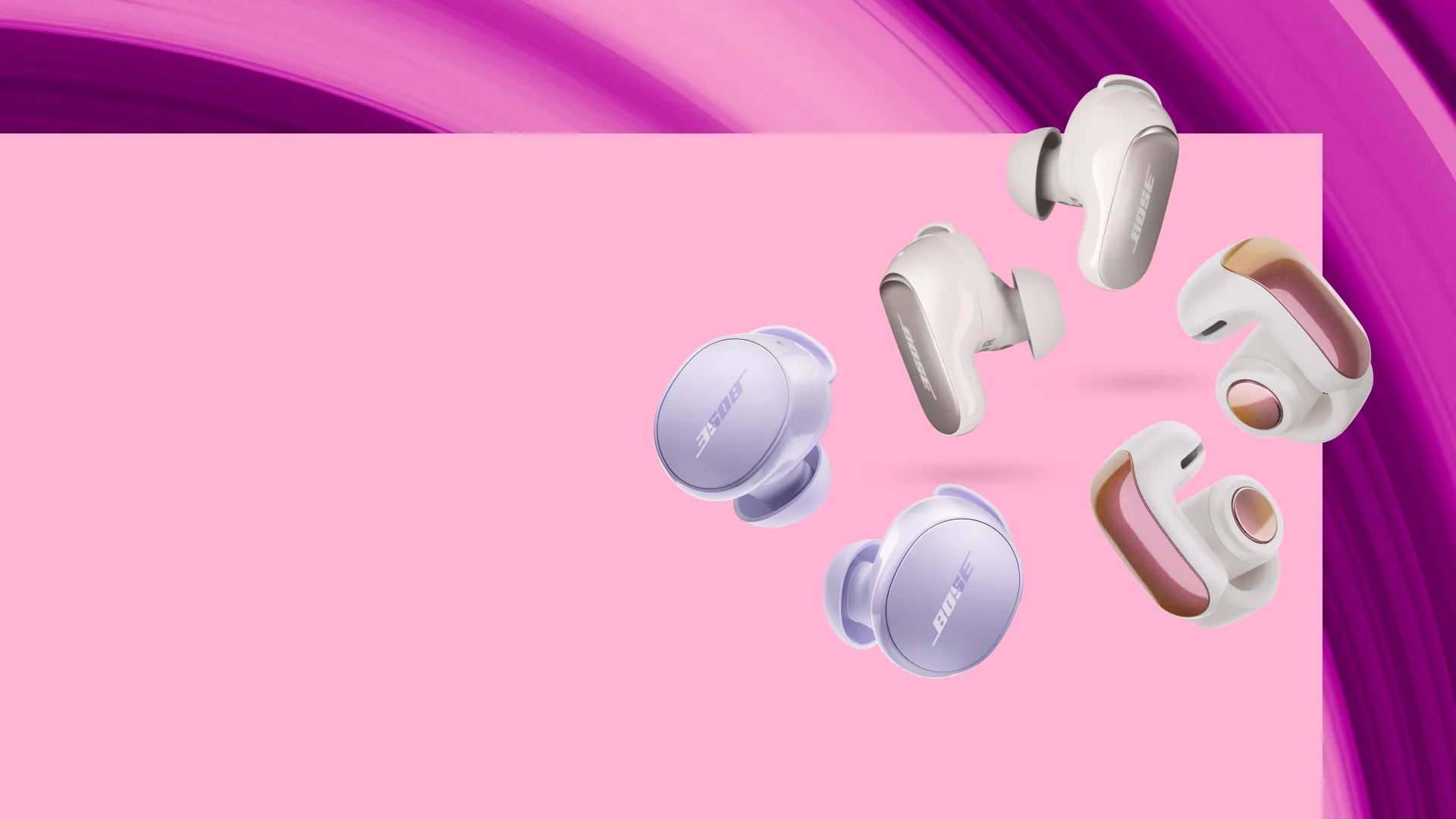 Bose QuietComfort Earbuds, QuietComfort Ultra Earbuds, and Ultra Open earbuds.