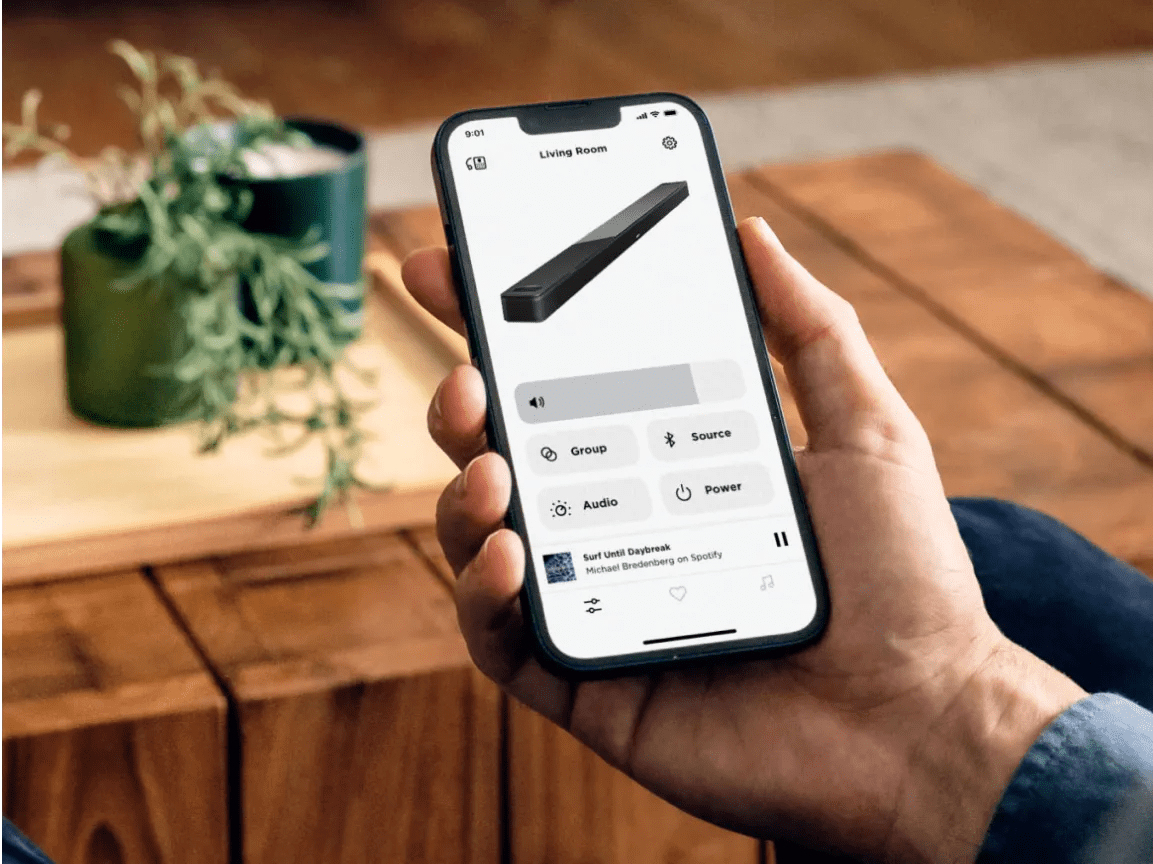 Smartphone displaying the Bose app for the Bose Smart Ultra Soundbar.
