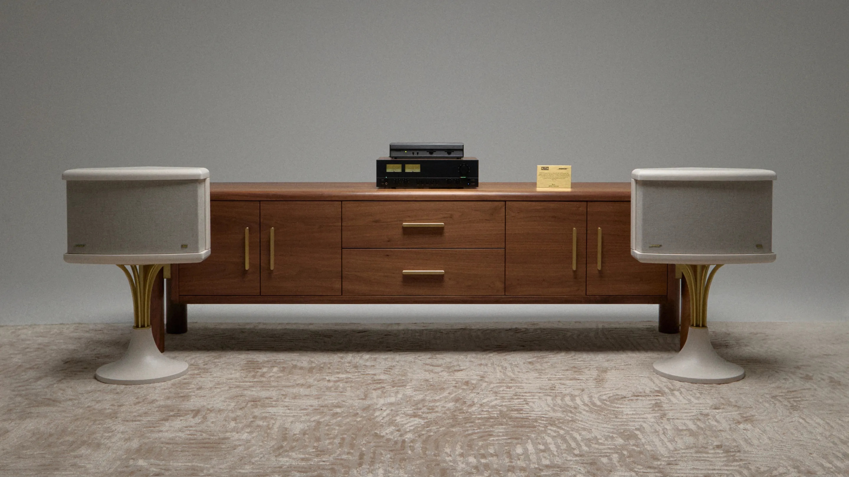 901 Speakers positioned on the sides of a credenza