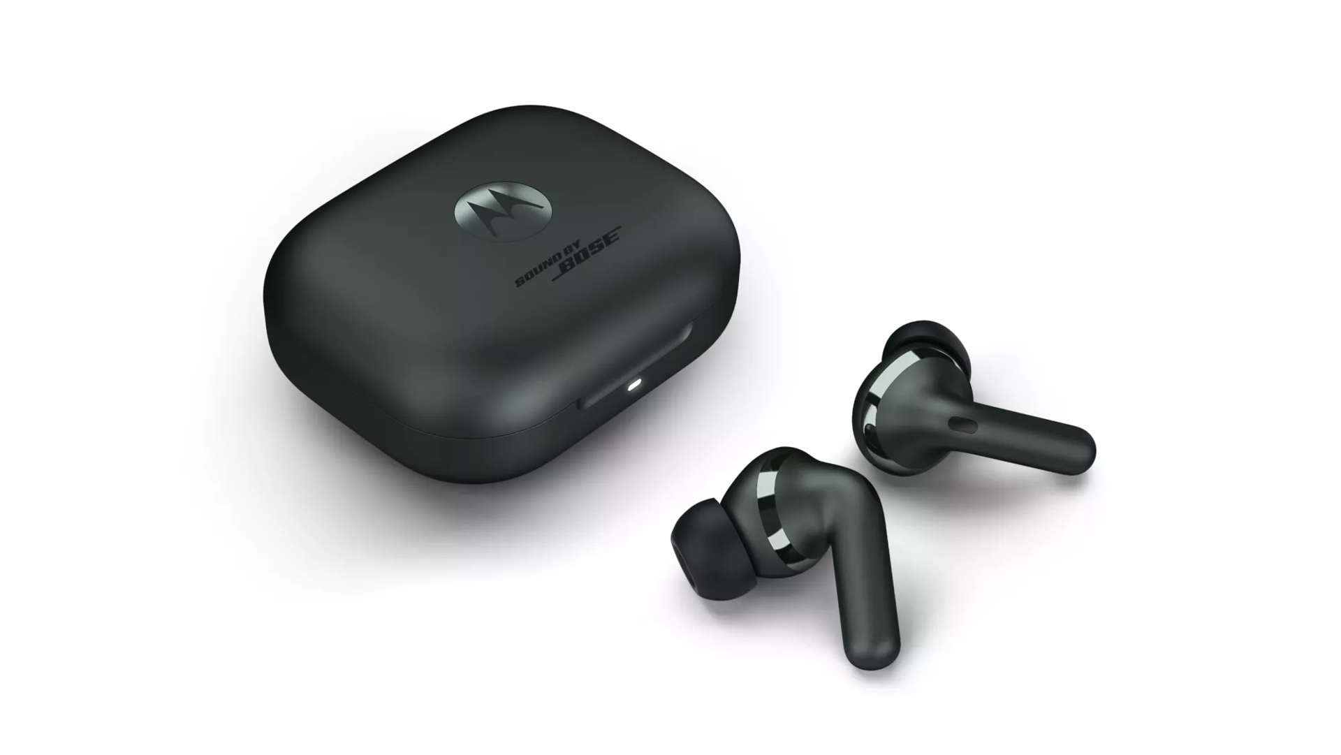 Motorola’s moto buds+ with Sound by Bose and their charging case