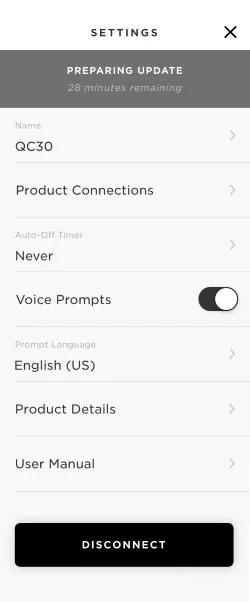 Enabling disabling mode QuietControl 30 wireless headphones