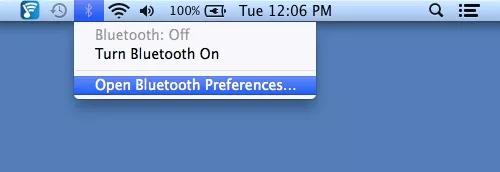 macOS dropdown menu with Bluetooth Preferences
