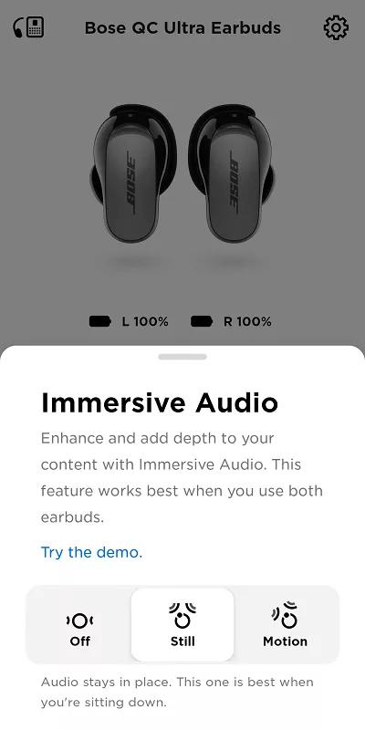 Immersive Audio Settings Bose QuietComfort Ultra Headphones