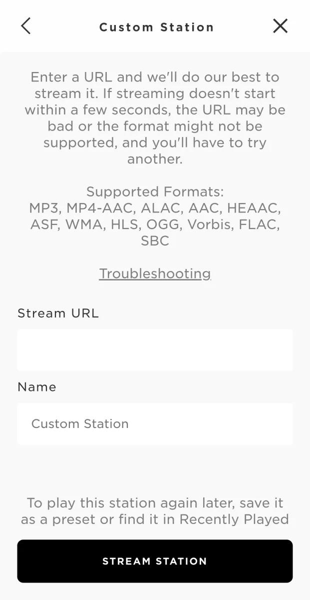 a station using a Custom URL Radio Stream
