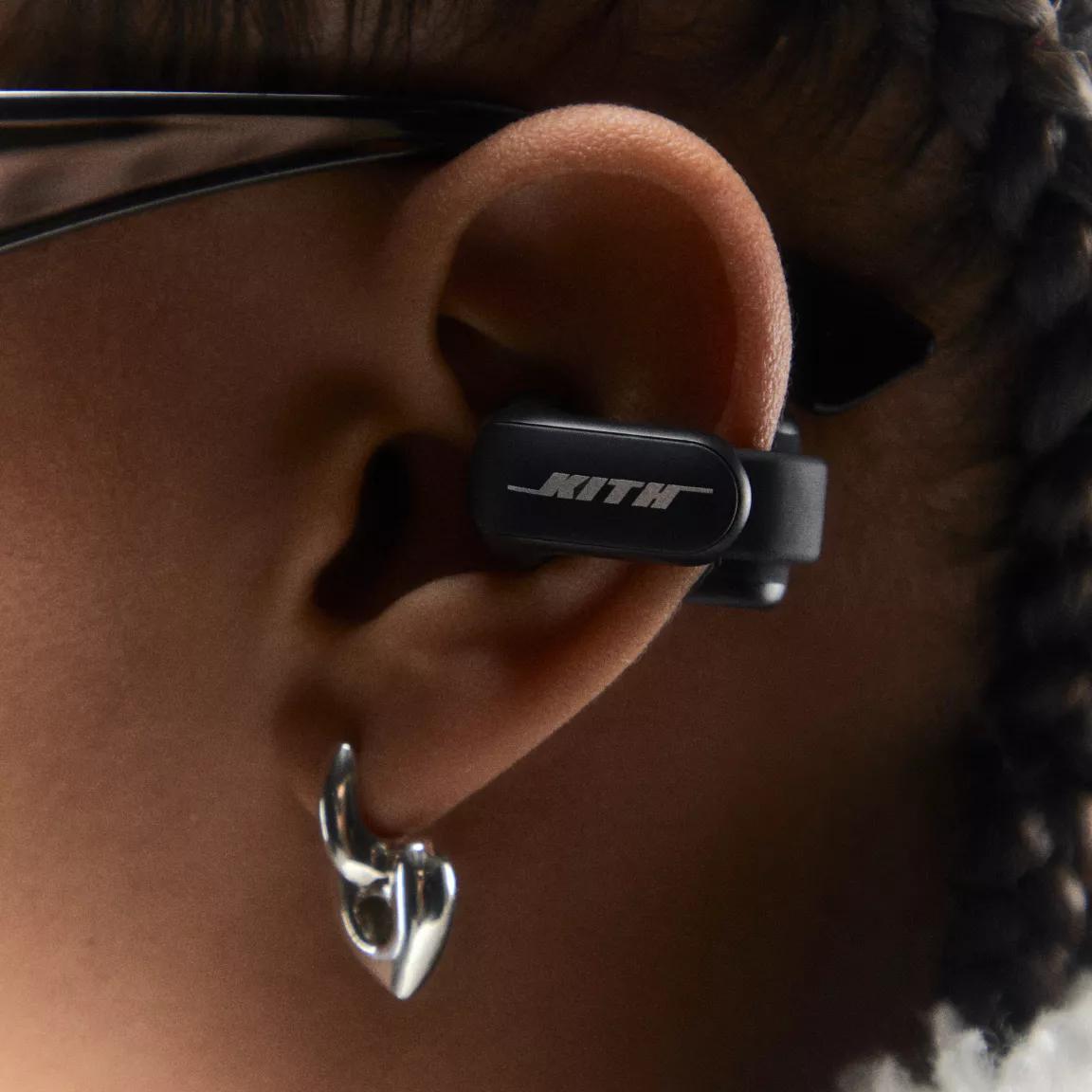 Close-up of an ear showing the fit of the Kith for Bose Ultra Open Earbud