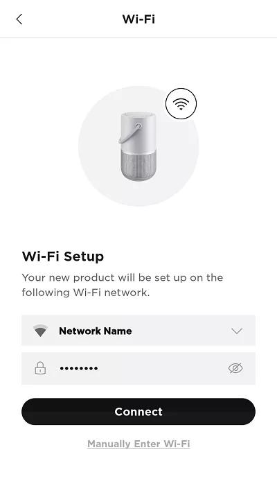 Wi-Fi network name and password fields