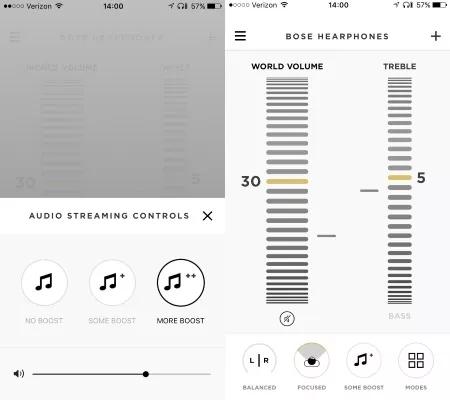 Hearphones app screens showing the streaming controls settings