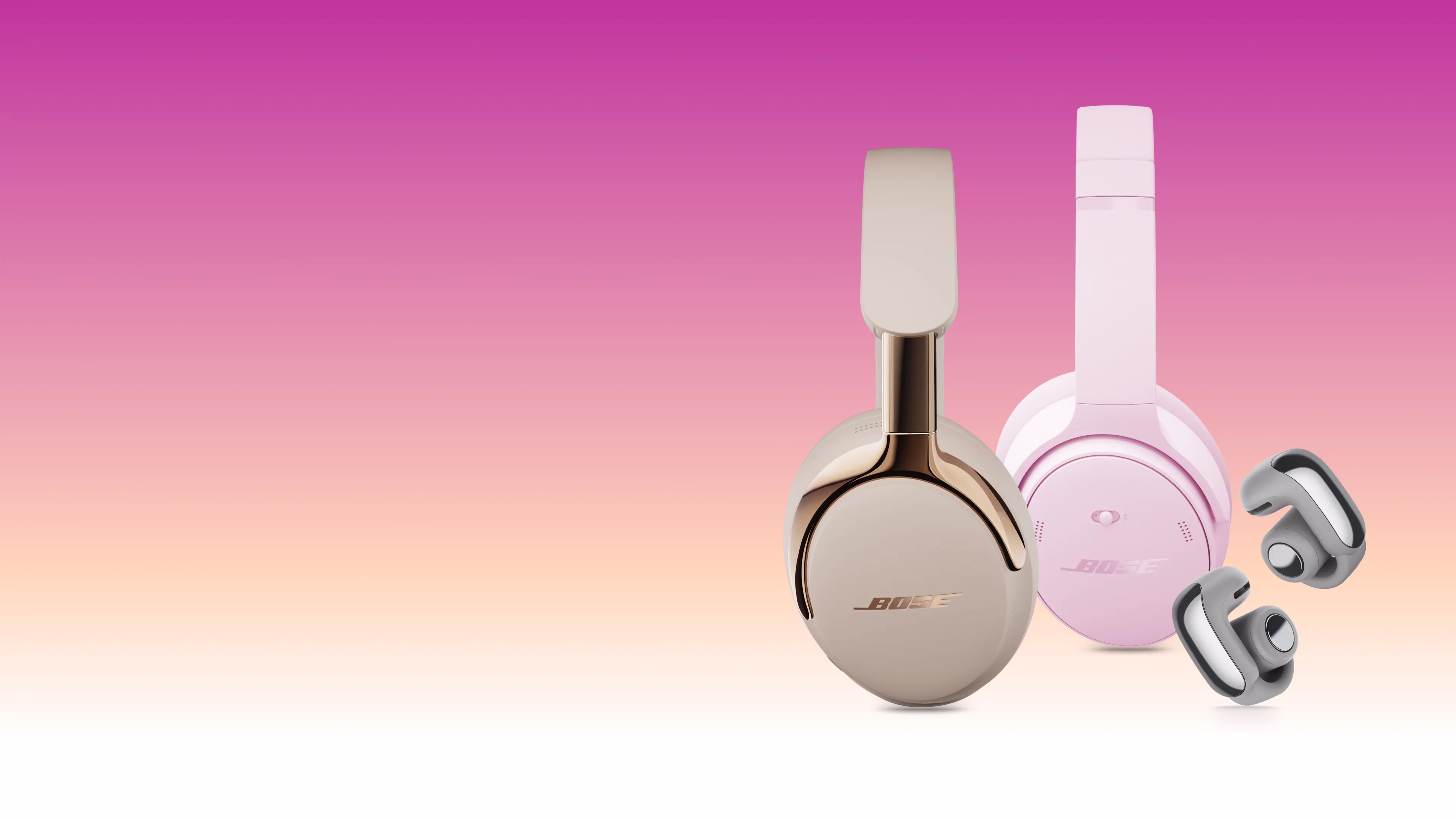 Bose QuietComfort Ultra Headphones (2nd Gen), QuietComfort Headphones, and Bose Ultra Open Earbuds.