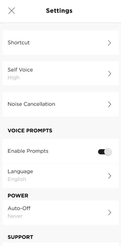 Enabling or disabling voice prompts Bose Noise Cancelling