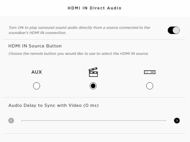 SoundTouch app screen showing HDMI in direct audio