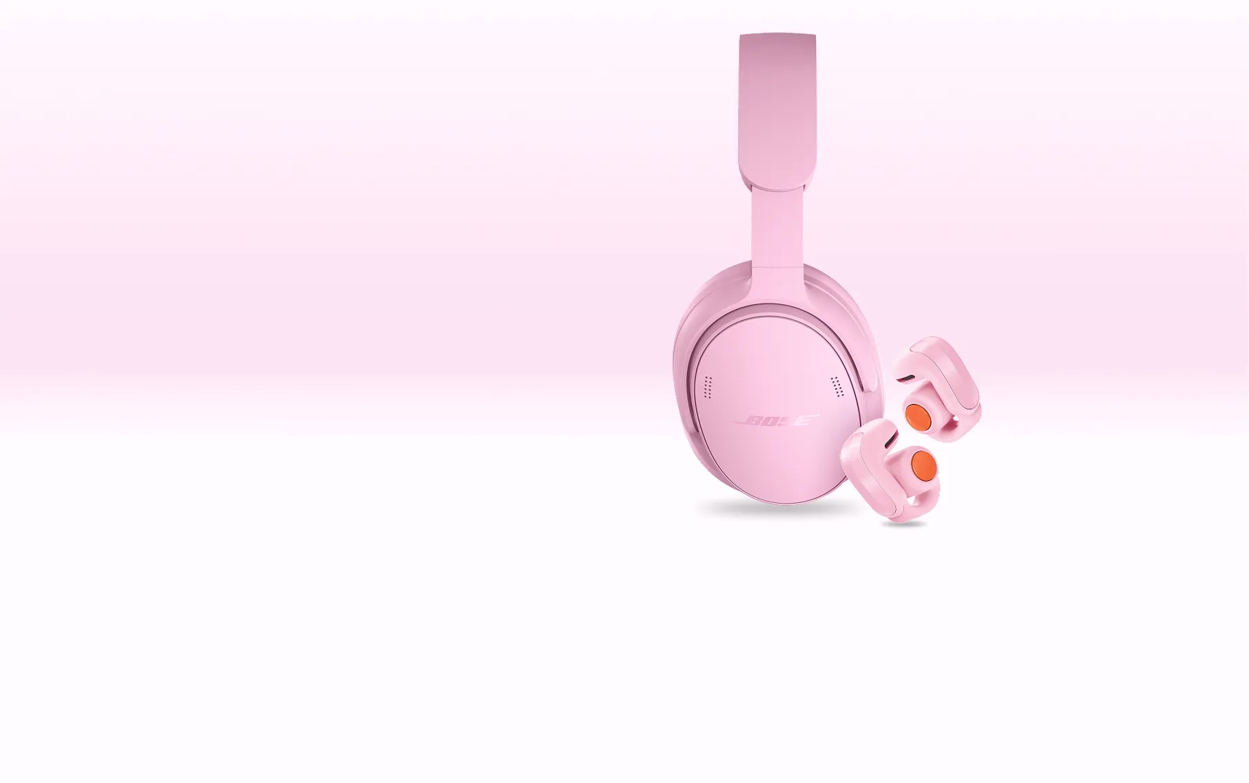 Bose QuietComfort Headphones (2nd Gen) and Bose Ultra Open Earbuds (2nd Gen) in Sky Pink.