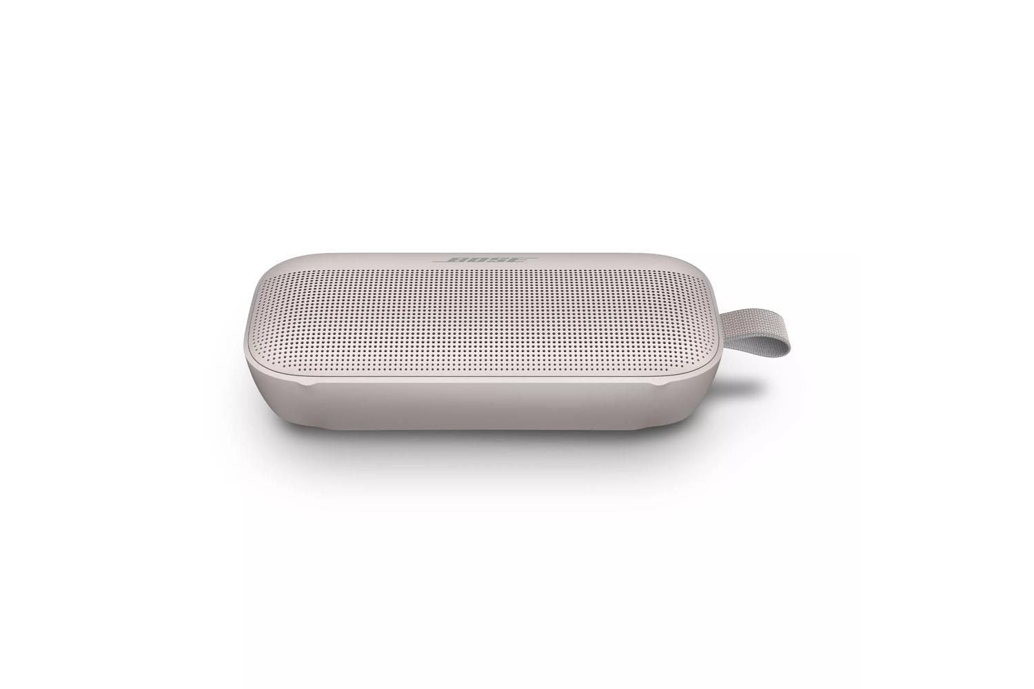 A SoundLink Flex Bluetooth speaker in White Smoke