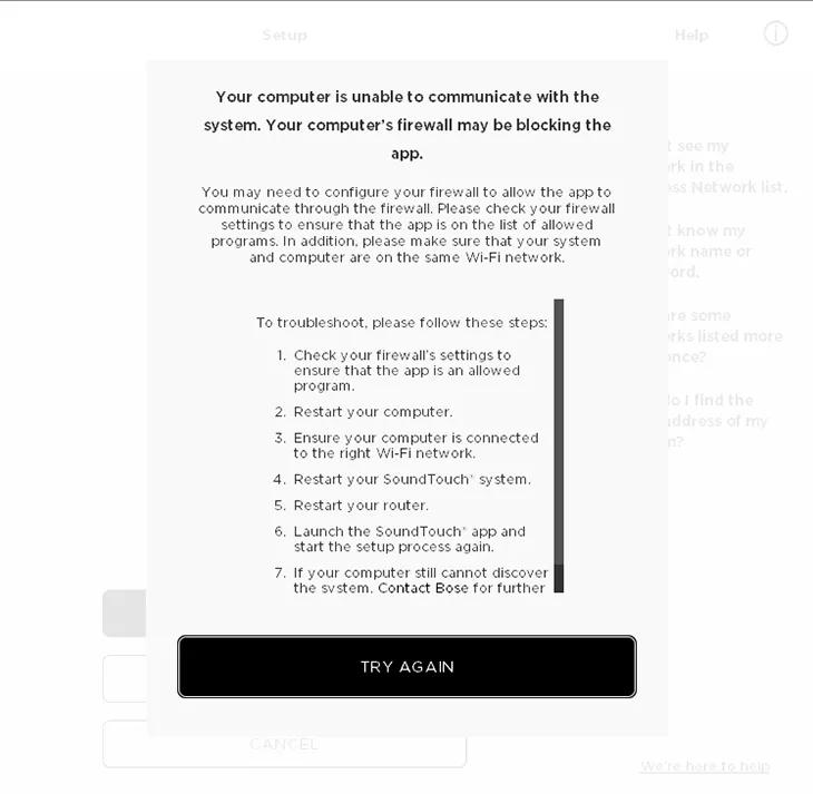 App unable to connect to system screen