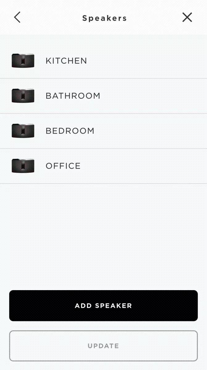 The Bose Connect app speakers screen