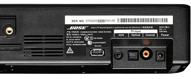 Serial number location - Bose® Solo 5 TV sound system