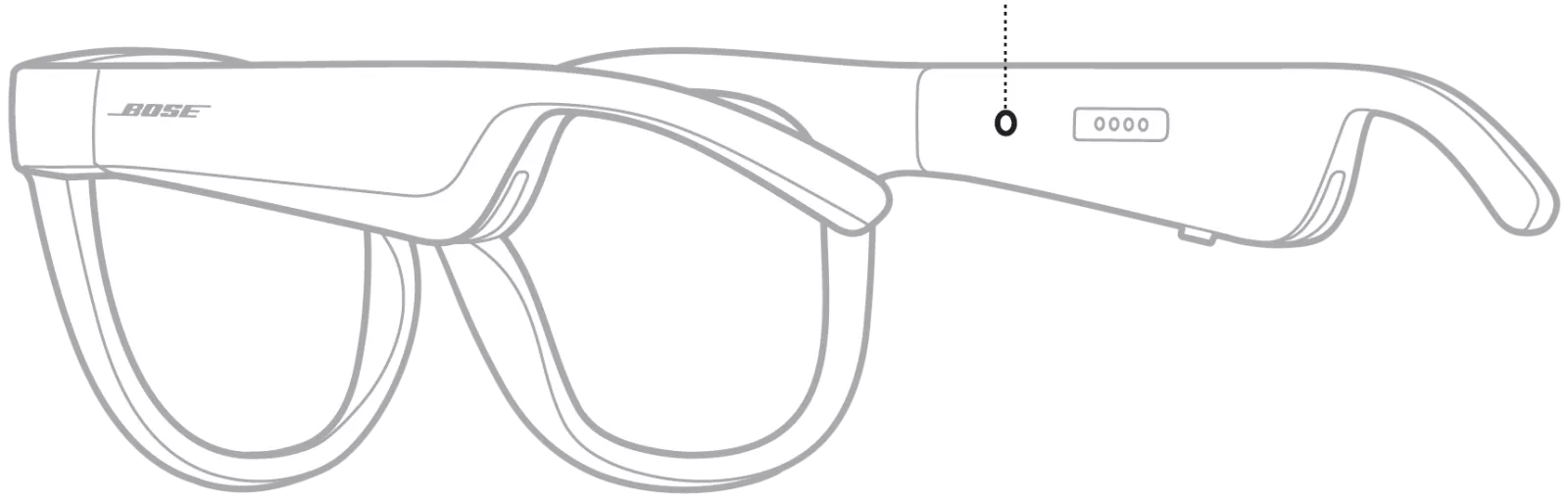 Status light shown on the inside of the right arm of the glasses