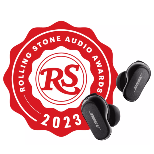 Rolling Stone Audio Awards 2023 logosu ve Bose QuietComfort Earbuds II