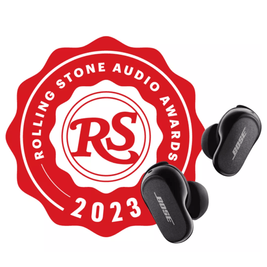 Rolling Stone Audio Awards 2023 logo and Bose QuietComfort Earbuds II
