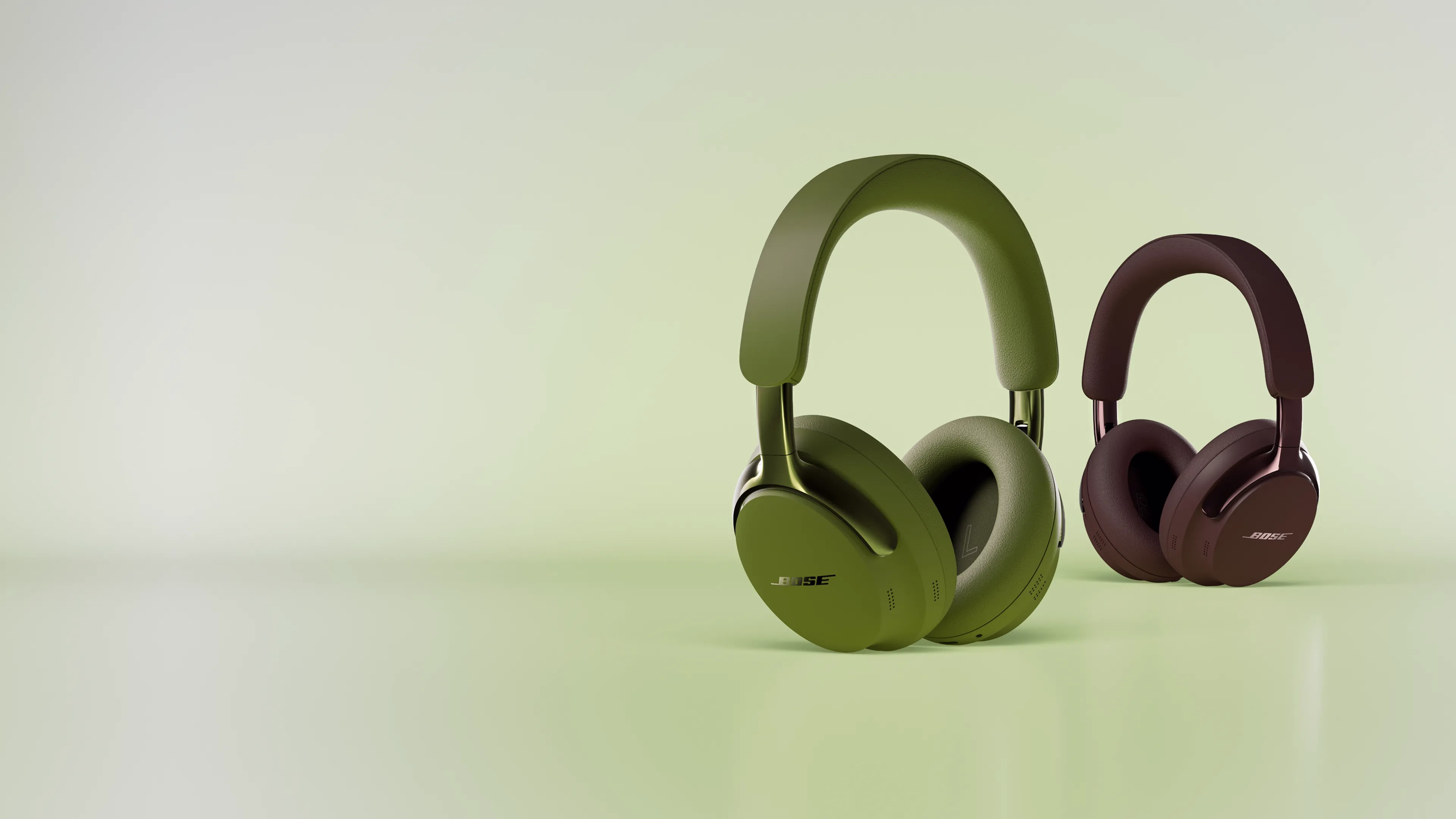 Bose QuietComfort Ultra Headphones (2nd Gen) in Olive Green or Cherry Chocolate.