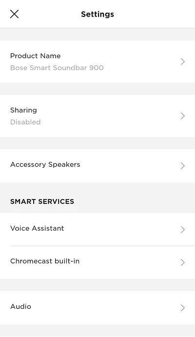 Settings menu for soundbars