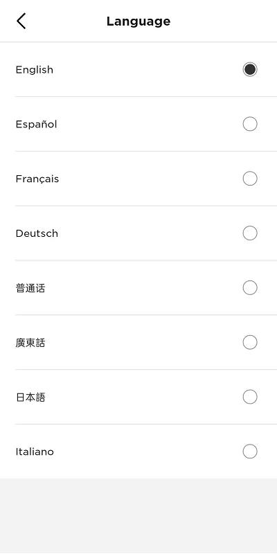 list of eight language options