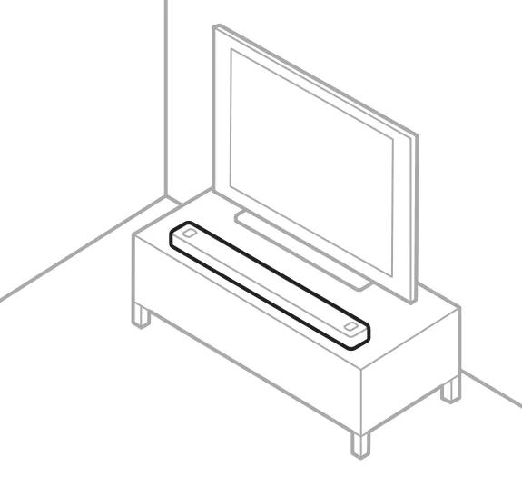 soundbar positioned close to the front edge of the furniture