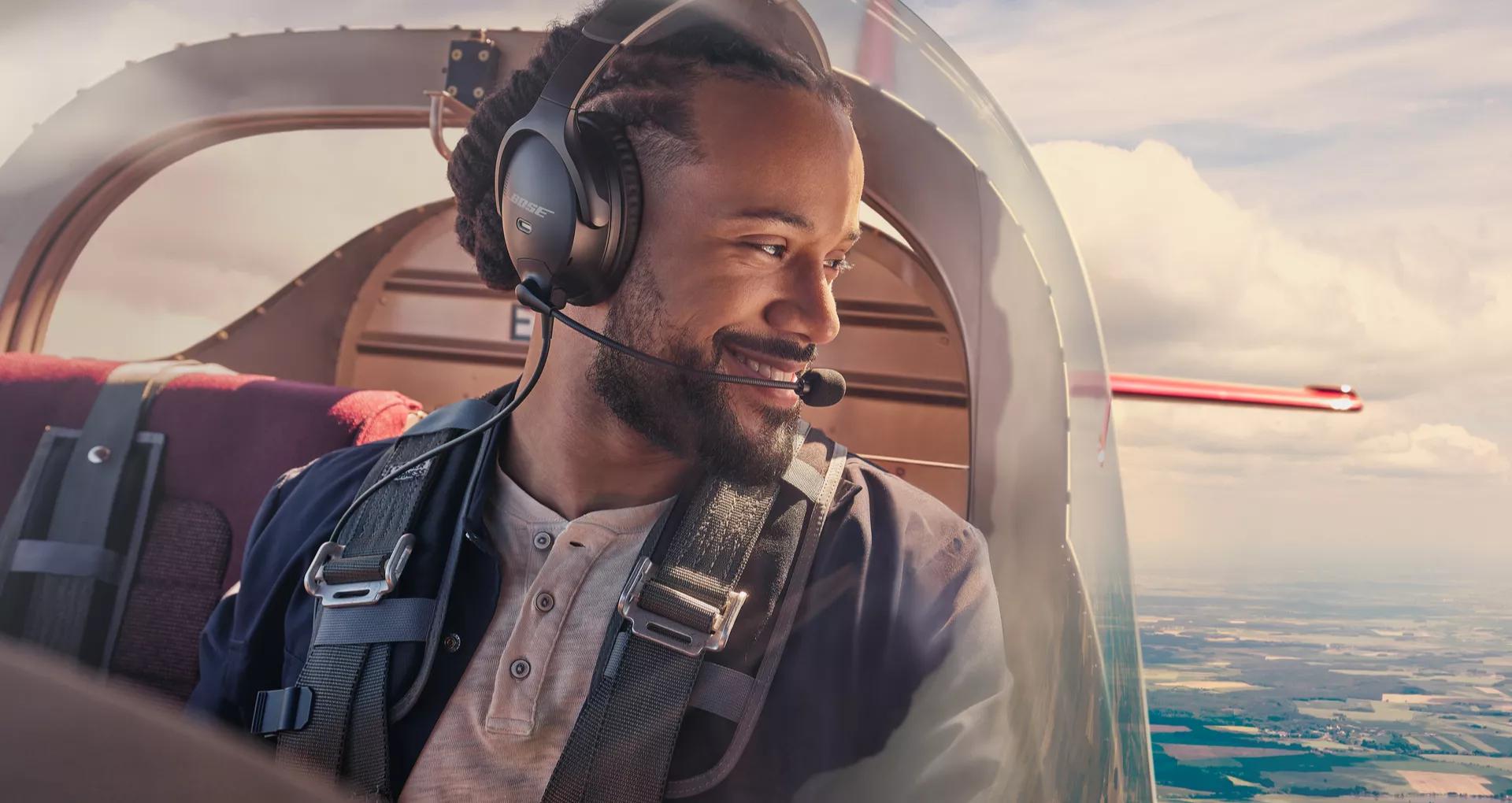 Male pilot wearing the Bose A30 Aviation Headset