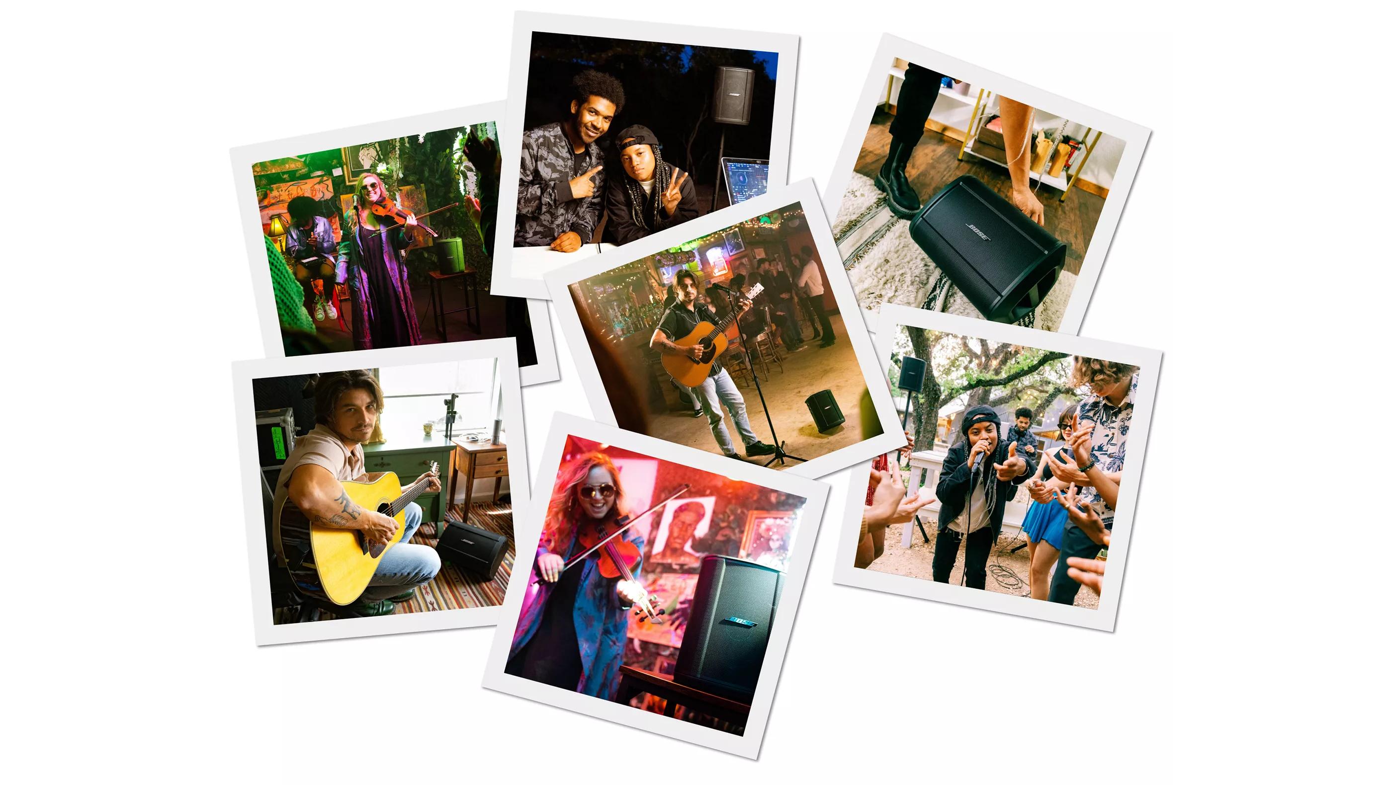 Collage of various musicians using the Bose S1 Pro+ Wireless PA System