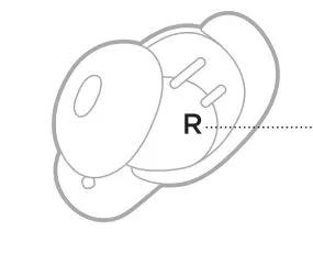 R marking on right earbud