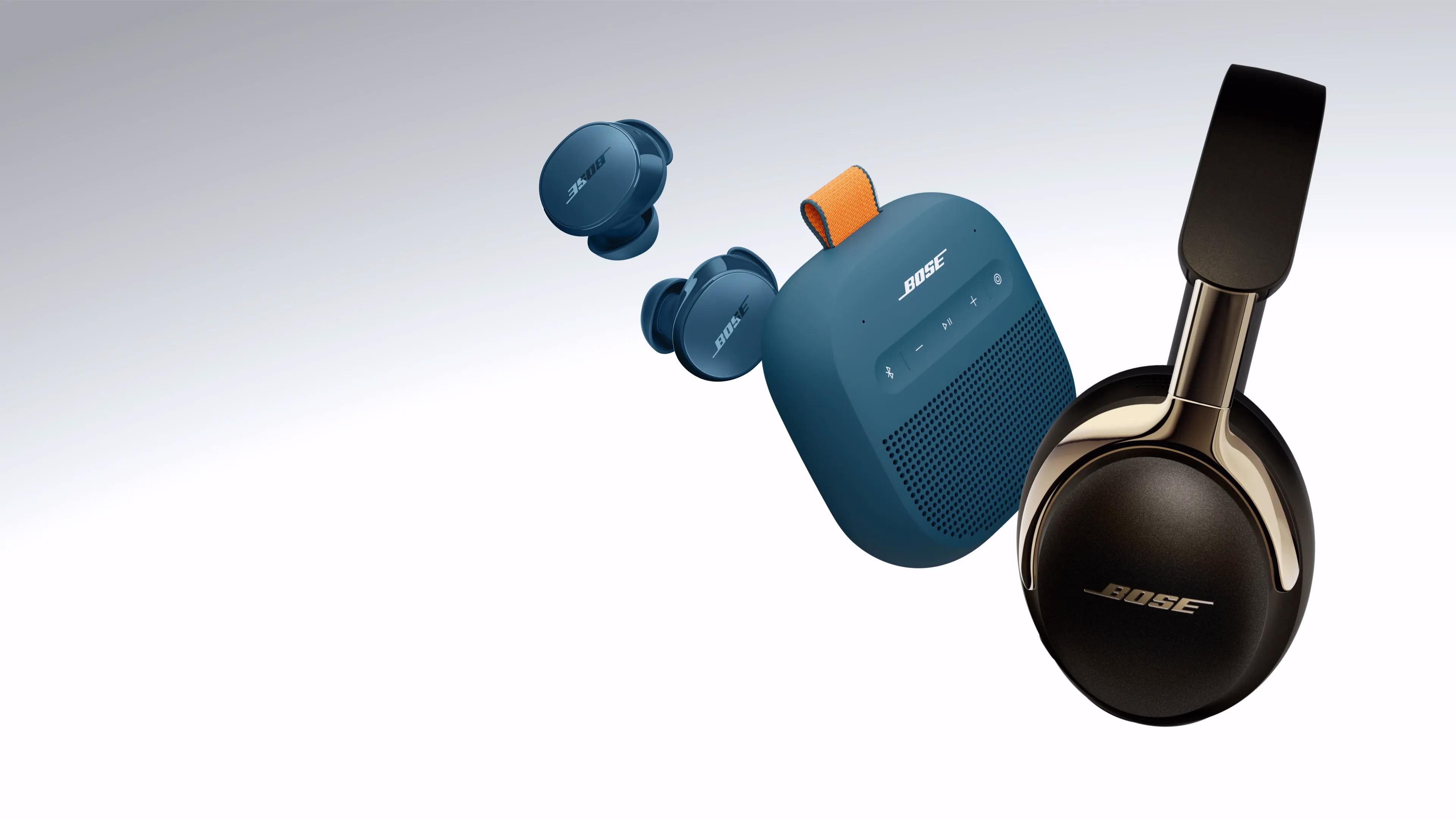 Bose QuietComfort Earbuds、SoundLink Micro Portable Speaker (第2世代)、Bose QuietComfort Ultra Headphones (第2世代)。