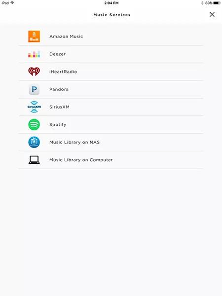 Music services screen in the SoundTouch app