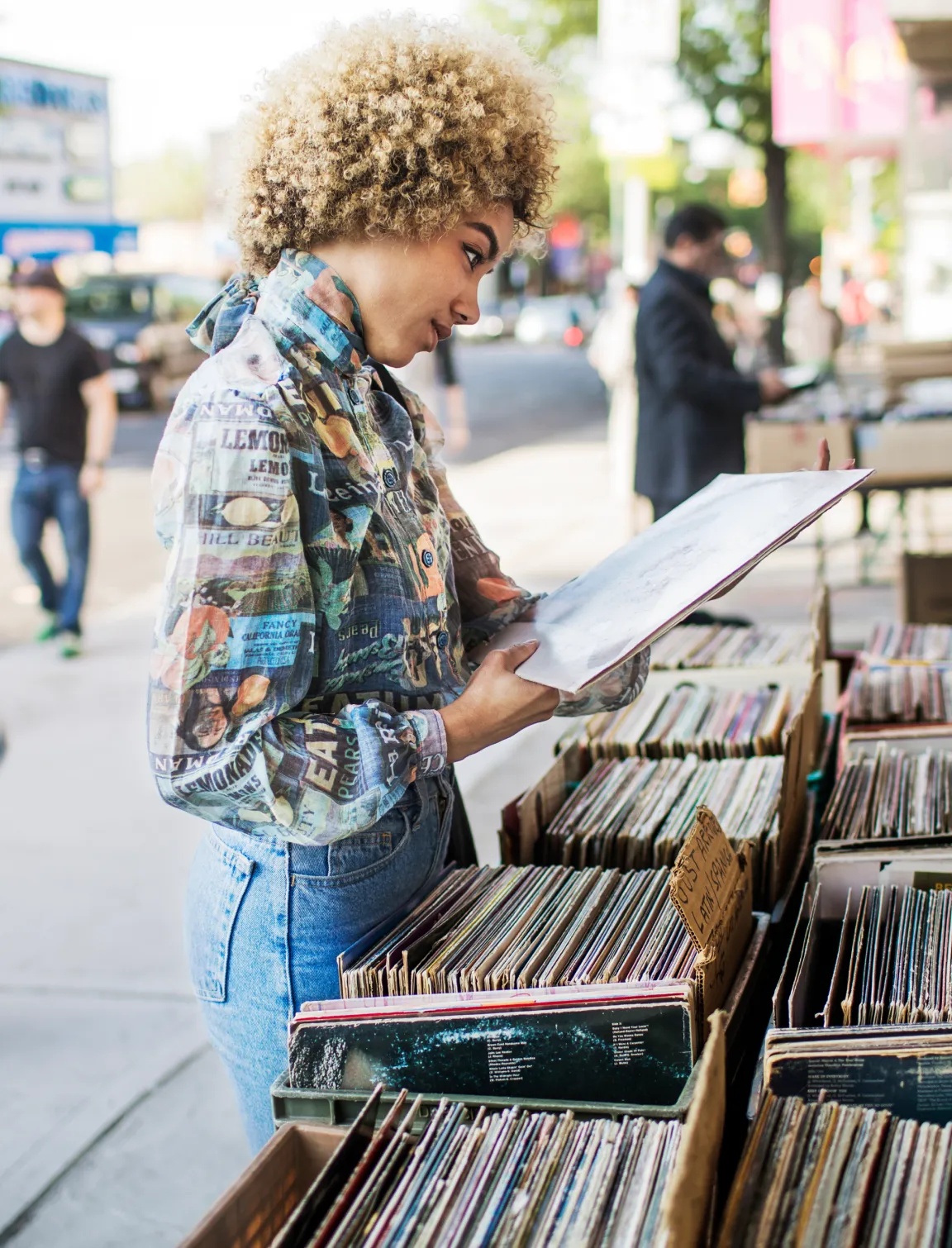 Person looking at records